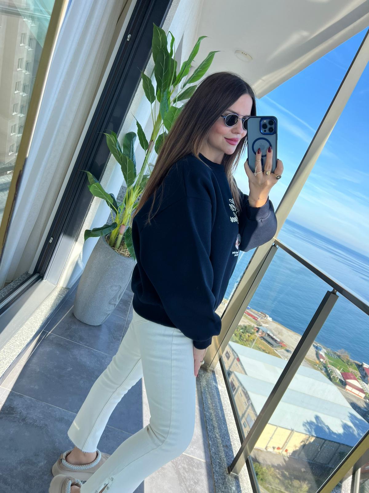1126 Kahve Baskılı Sweat LACİVERT