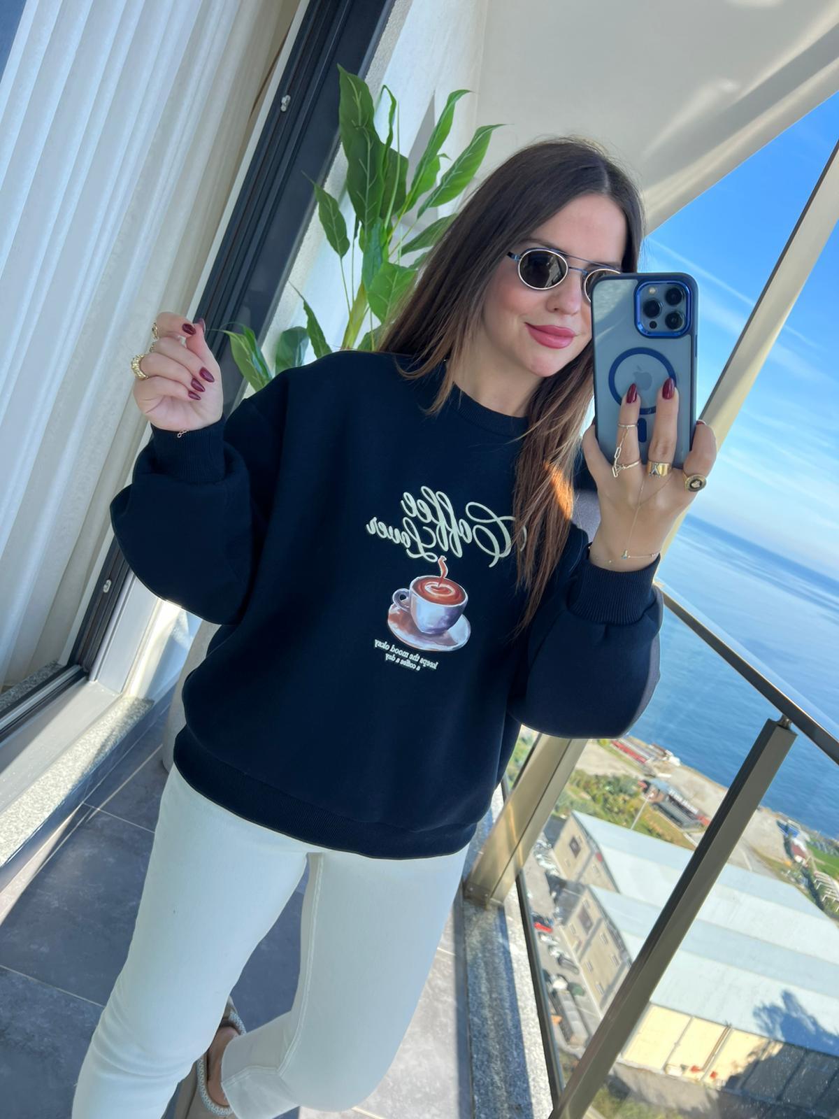 1126 Kahve Baskılı Sweat LACİVERT