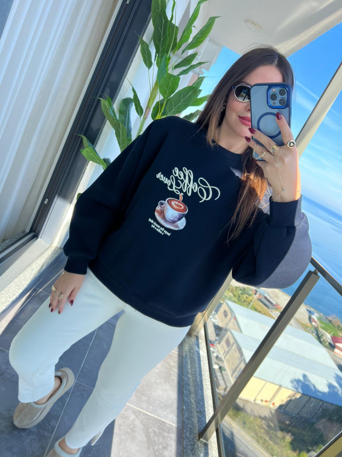 1126 Kahve Baskılı Sweat LACİVERT