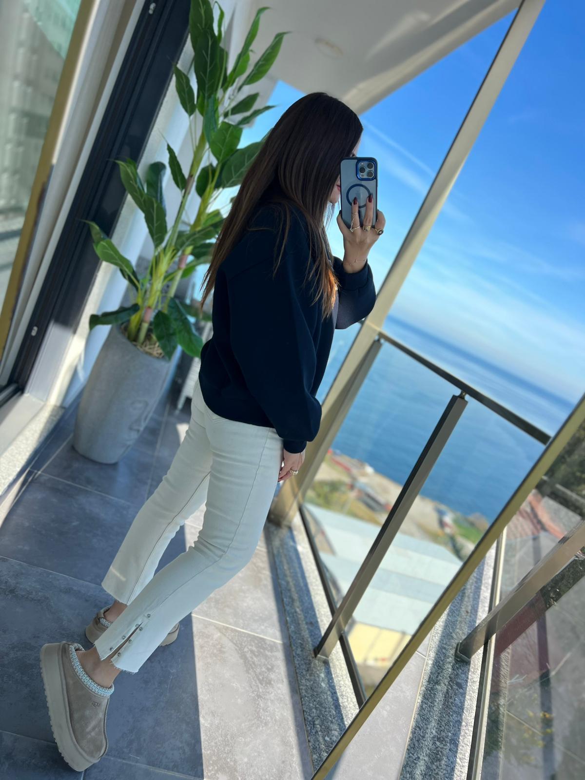 1126 Kahve Baskılı Sweat LACİVERT