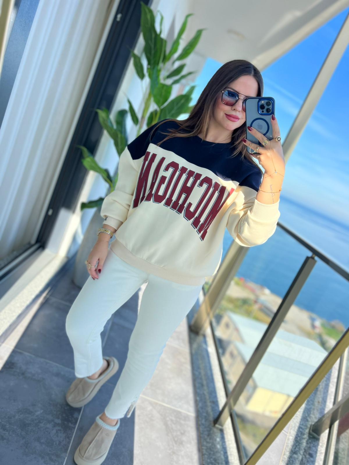 1194 İki Renkli Sweat BEJ