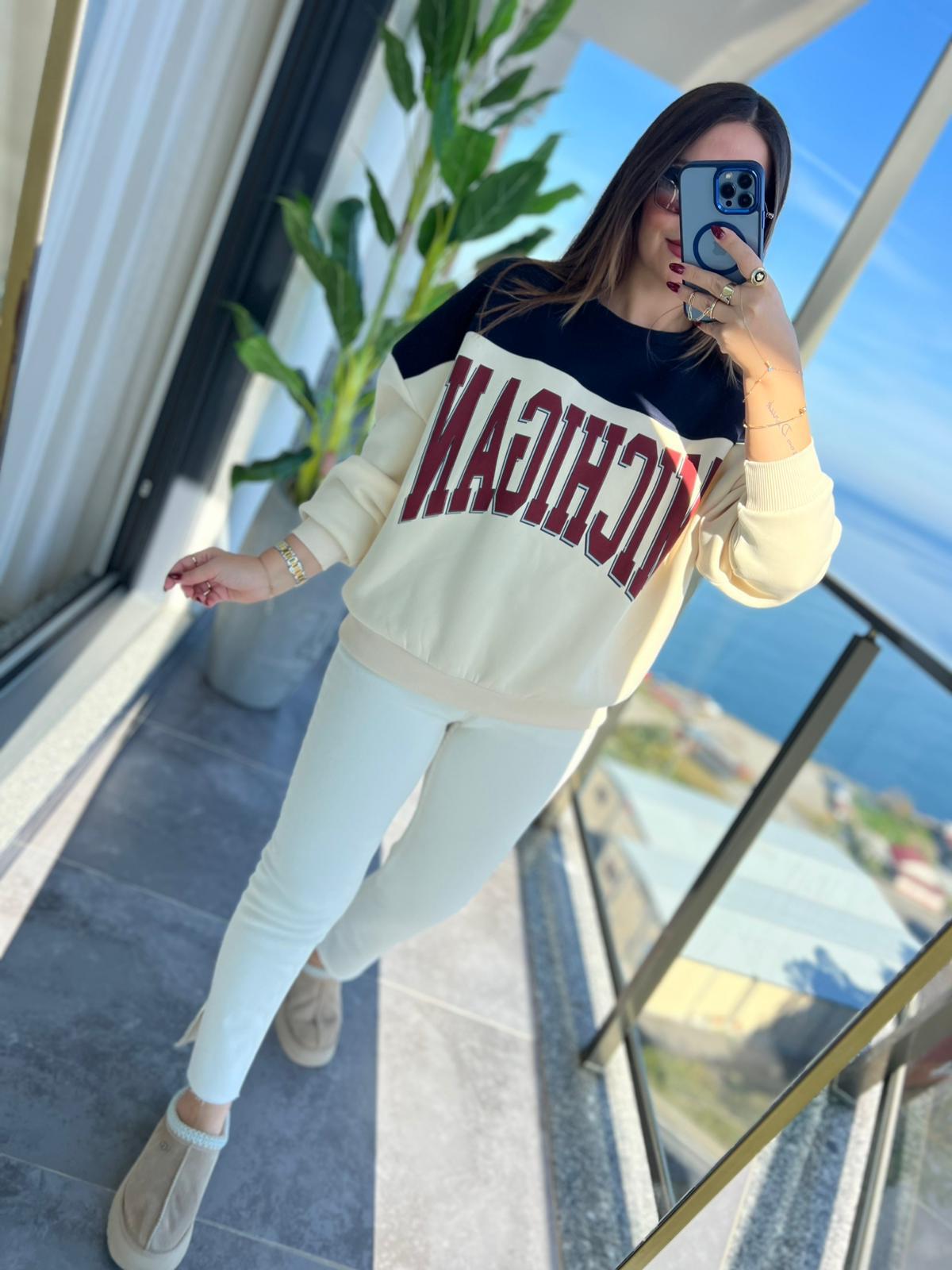 1194 İki Renkli Sweat BEJ