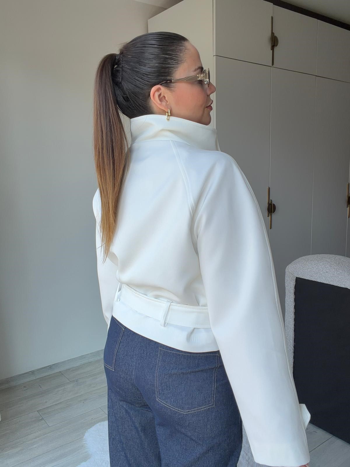 1326 Trench Yaka Ceket BEYAZ