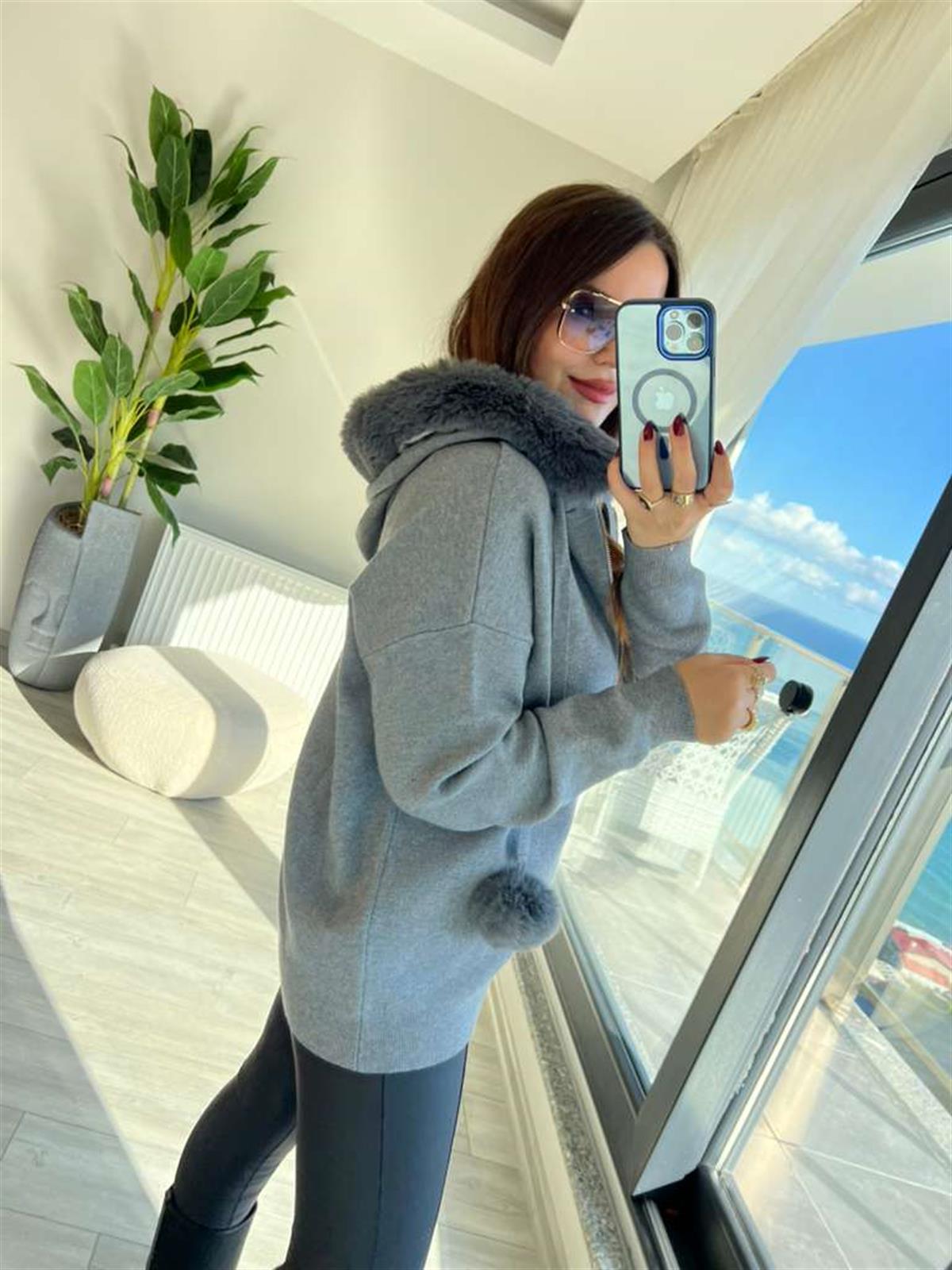 140215 Ponponlu Hırka GRİ