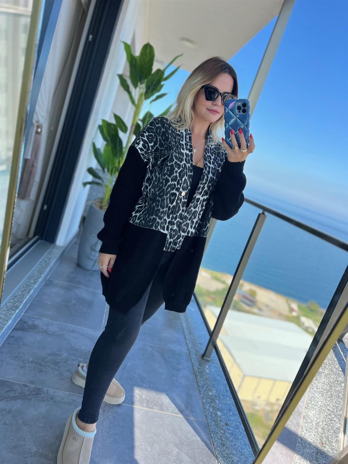 14139 Leopar Hırka GRİ LEOPAR