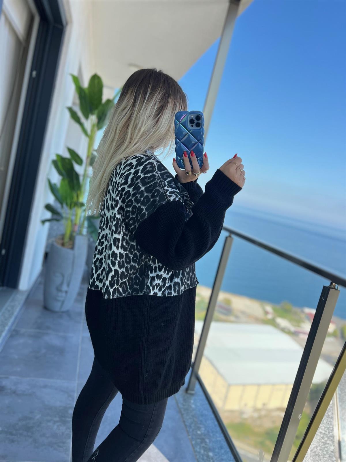 14139 Leopar Hırka GRİ LEOPAR