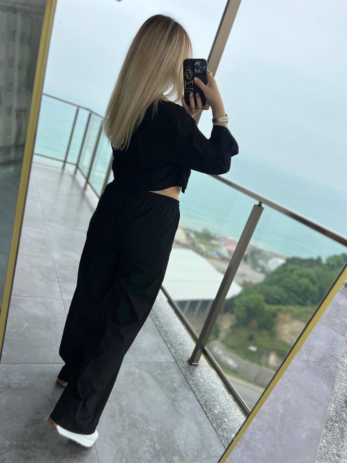 16054  Kemerli Lastikli Pantolon SİYAH