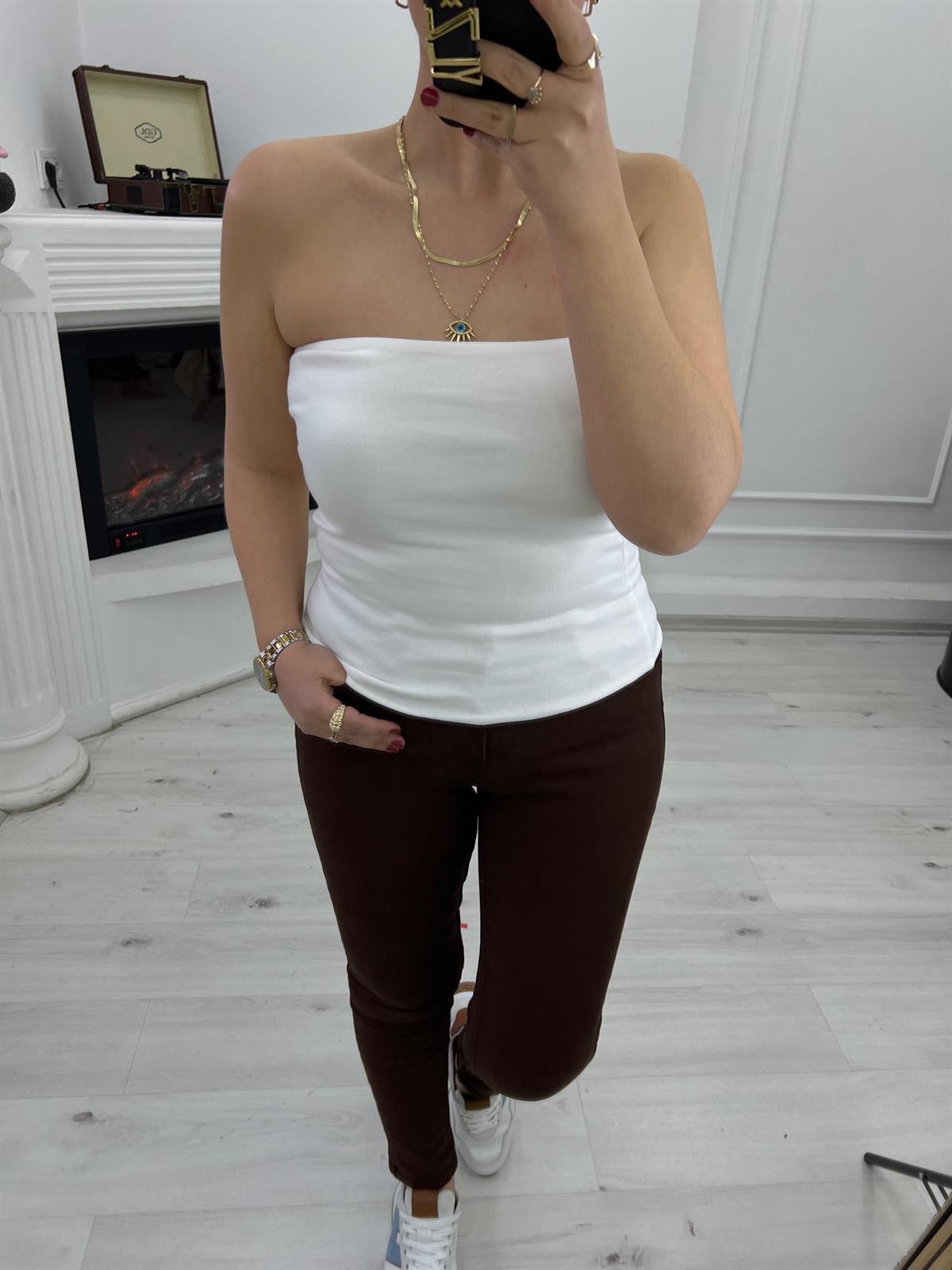 16068 Straplez Crop Atlet BEYAZ