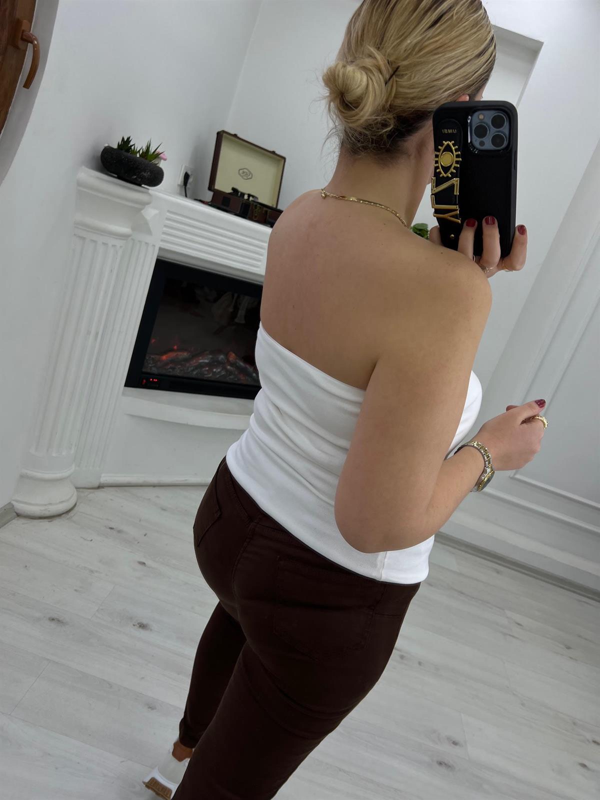16068 Straplez Crop Atlet BEYAZ