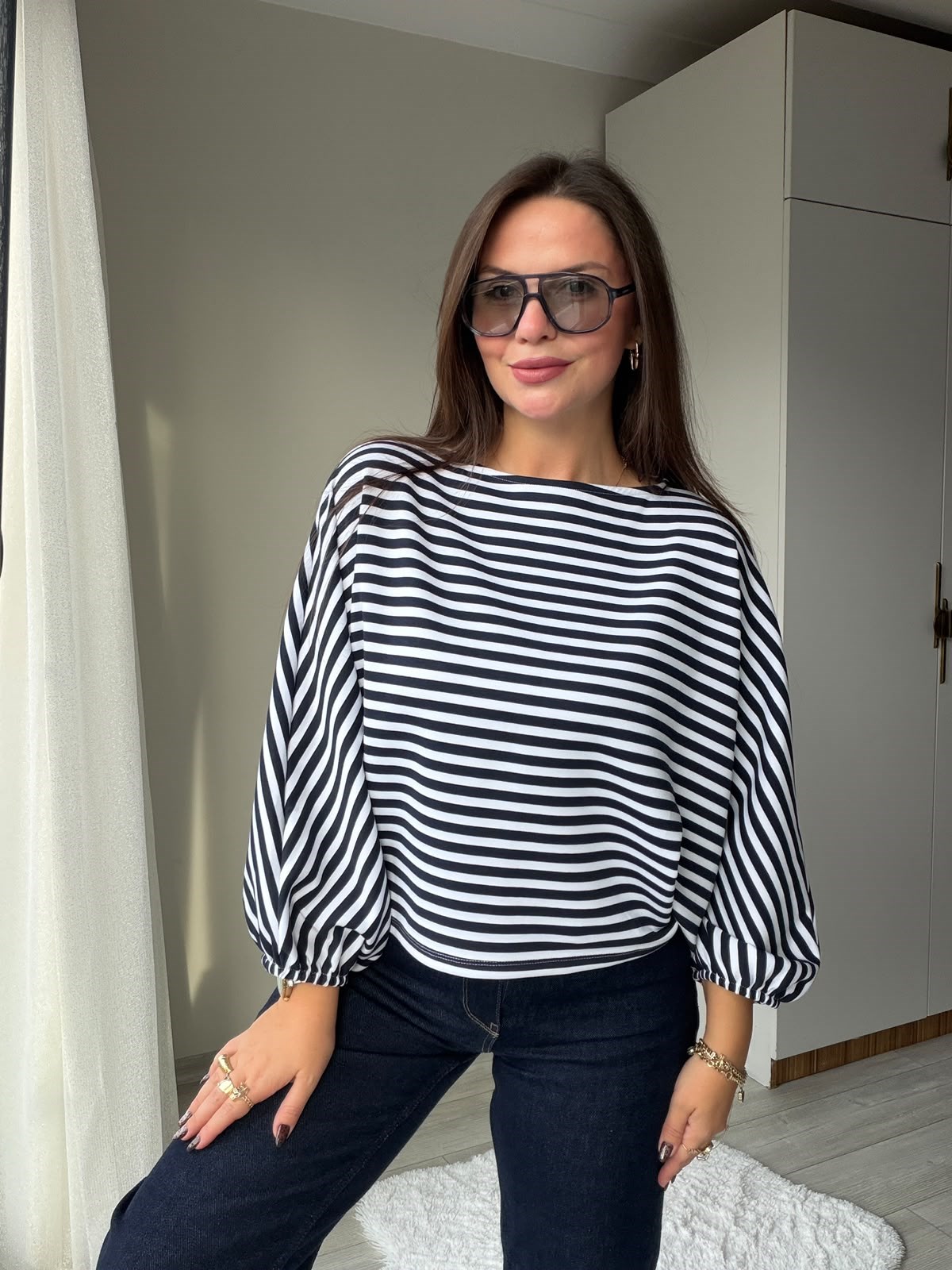 1627 Yarasa Kol Bluz LACİVERT