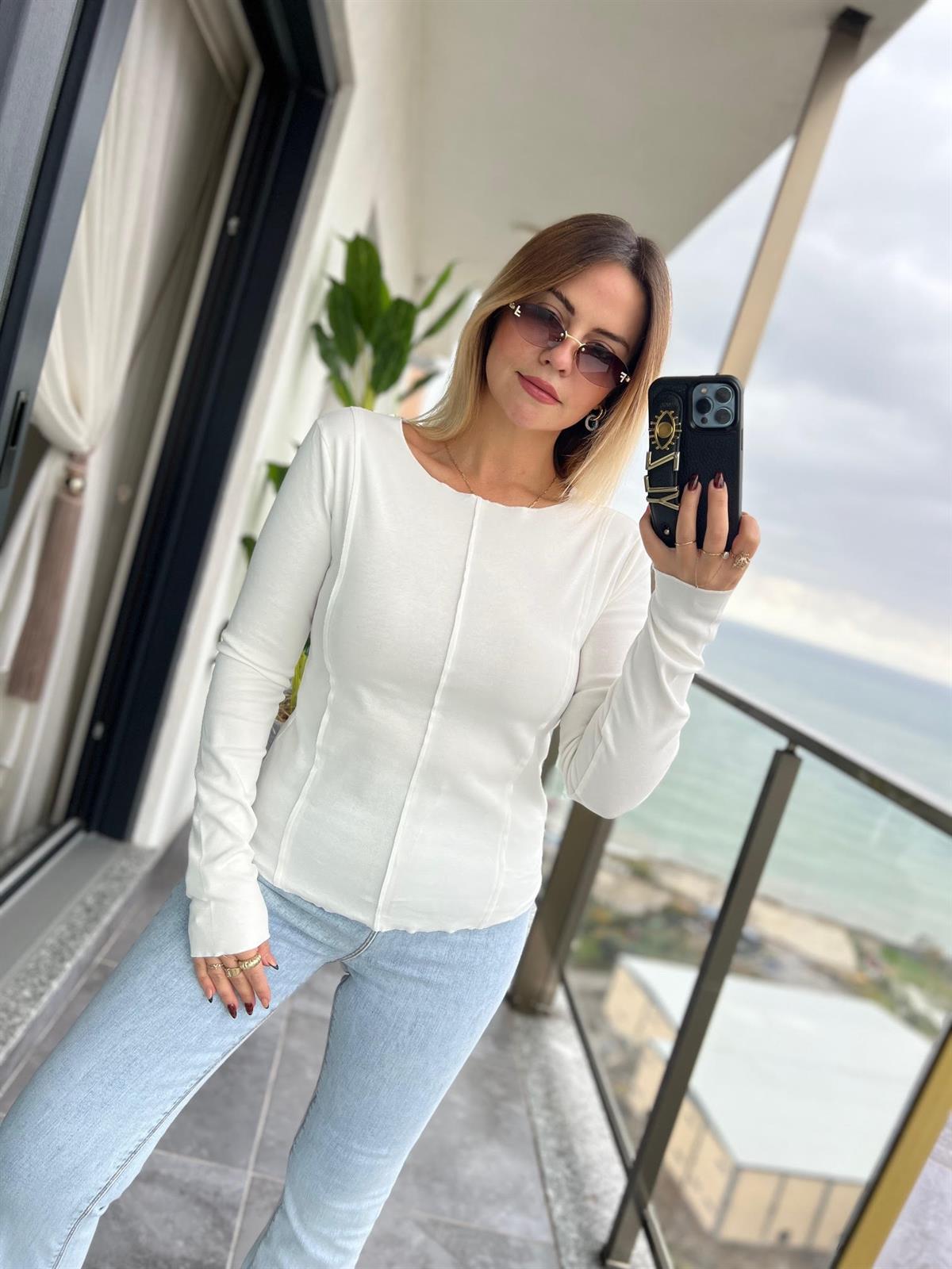 16454 Önü Dikişli Tshirt EKRU