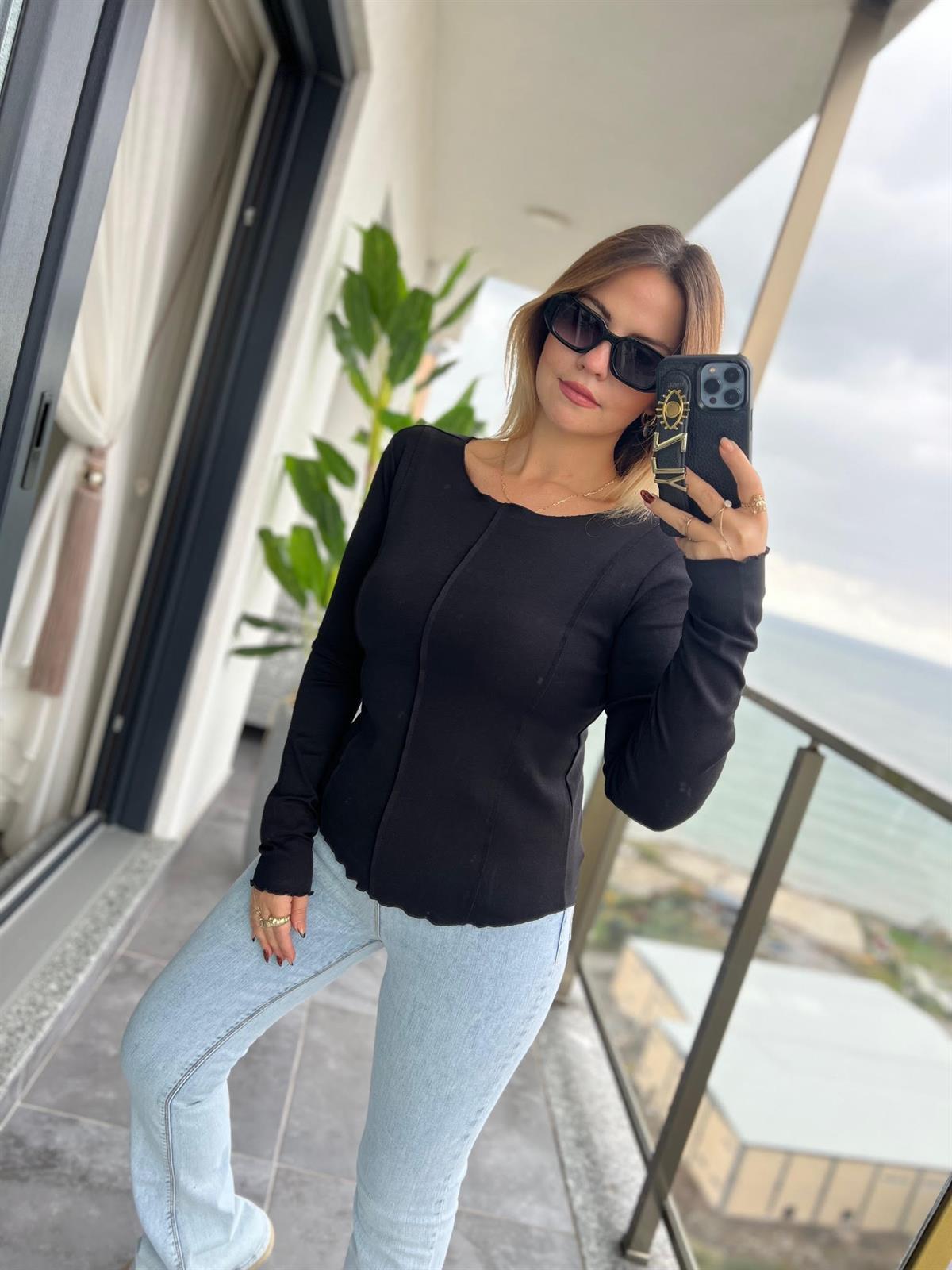 16454 Önü Dikişli Tshirt SİYAH