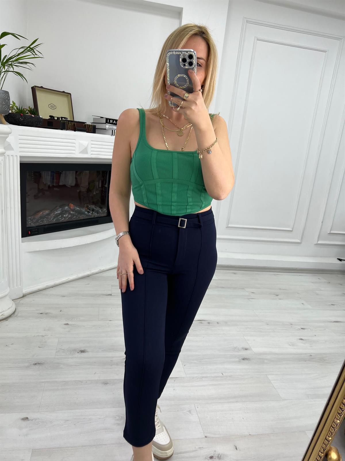 1701 Tokalı Pantolon LACİVERT