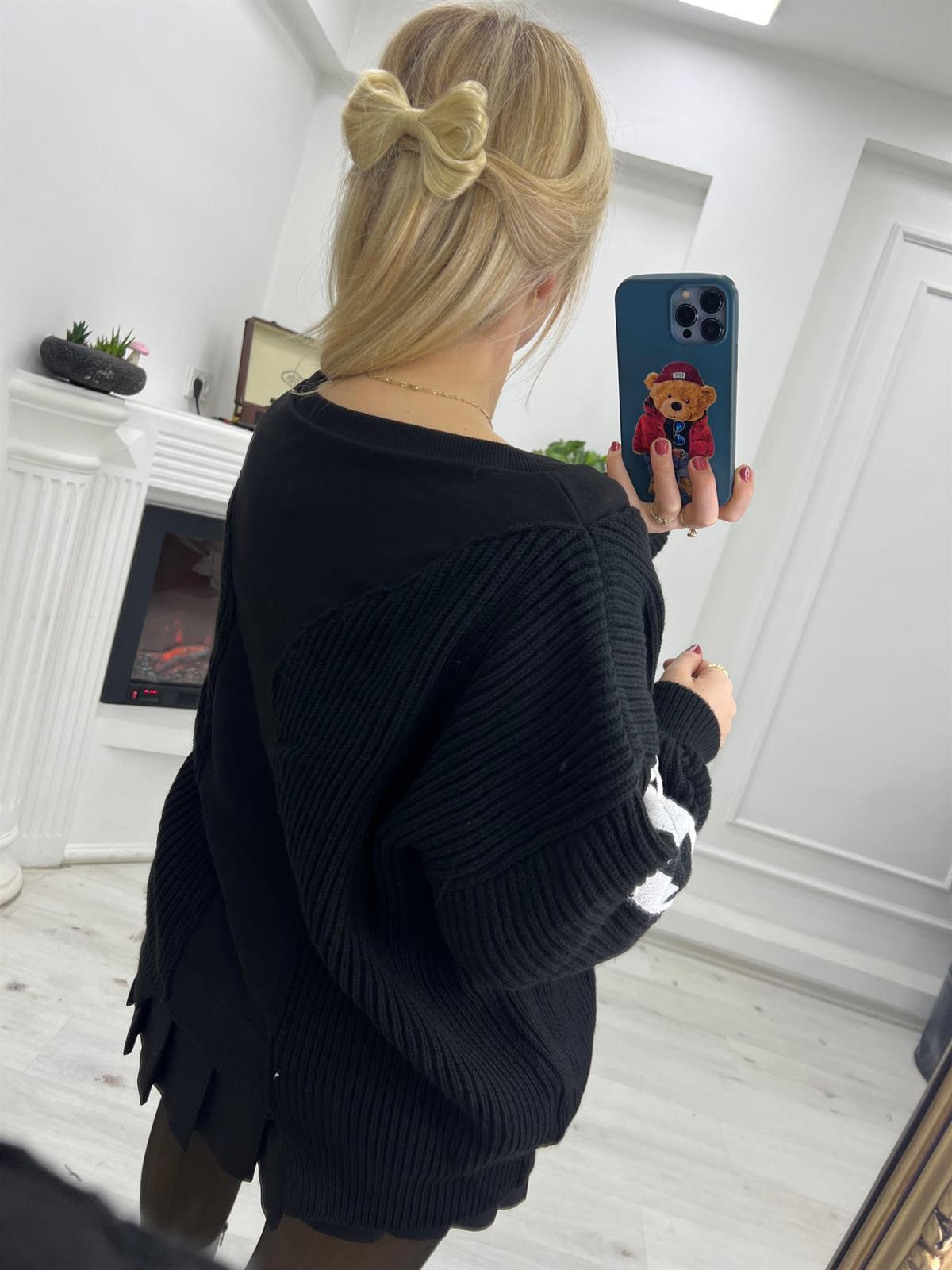 1726 Cep İp Detay Tasarım Triko Sweat SİYAH