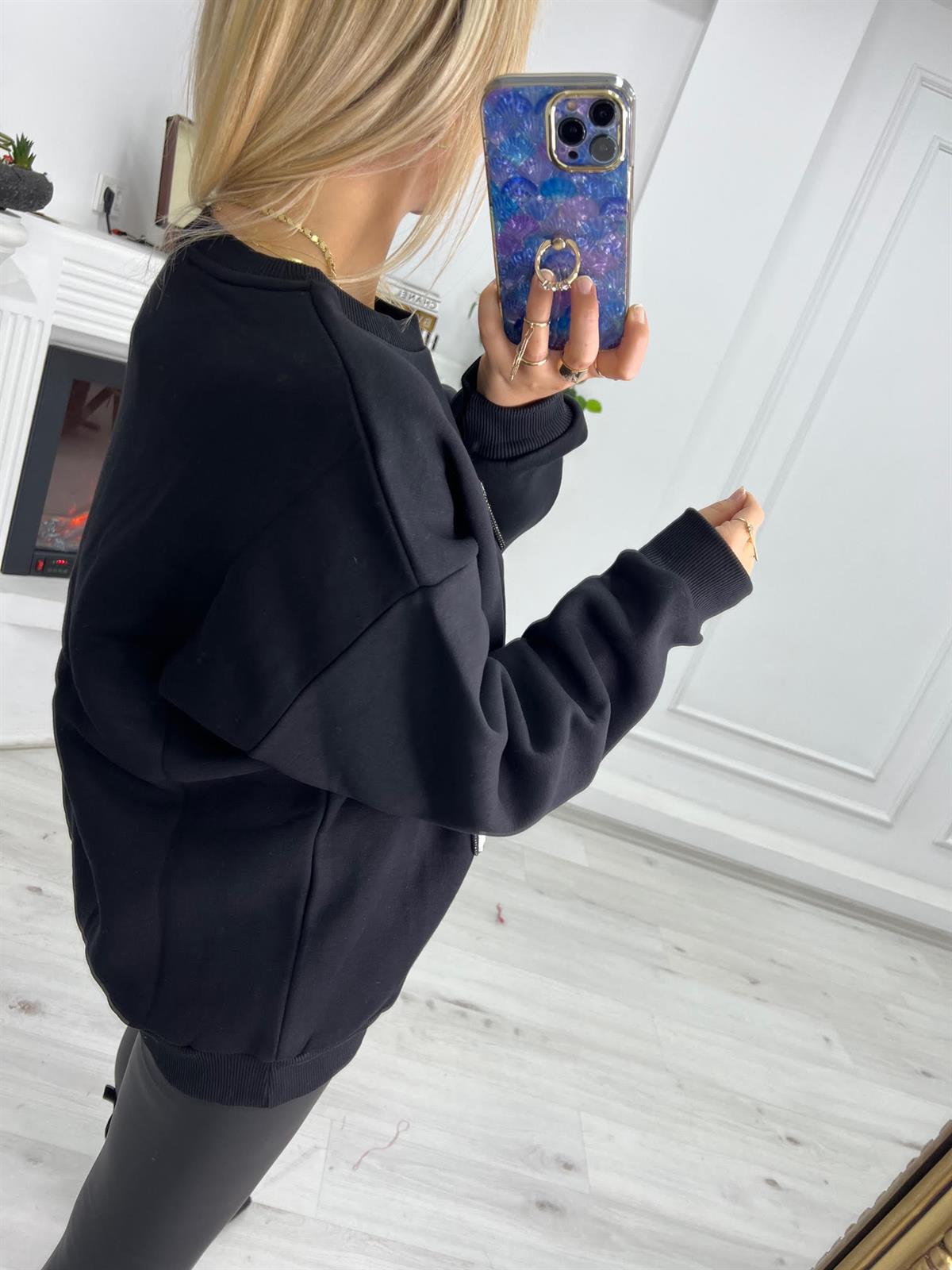 17777 Leopar Detay Sweat SİYAH