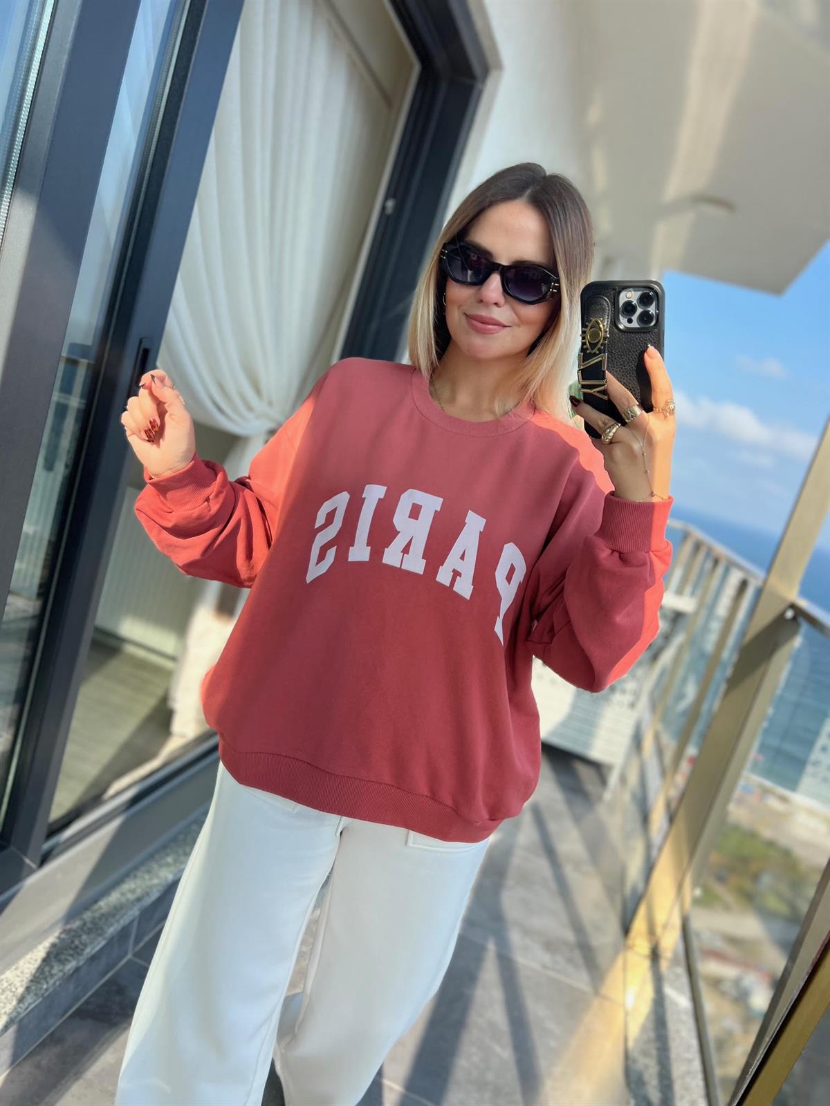 17805 Paris Yazılı Sweat PEMBE
