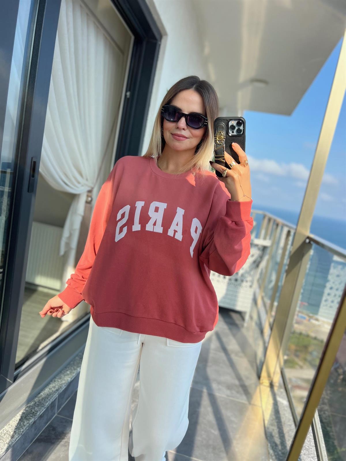 17805 Paris Yazılı Sweat PEMBE