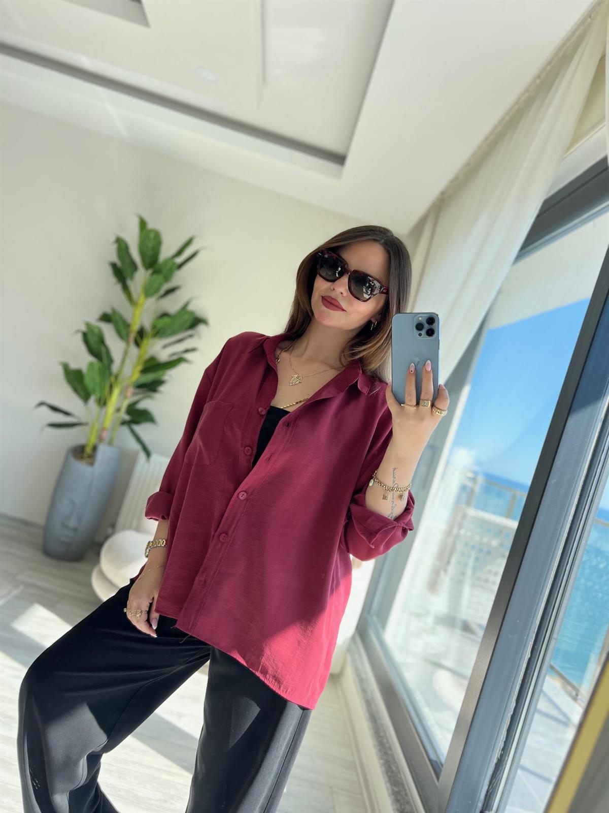 204 Düşük Kol Gömlek BORDO