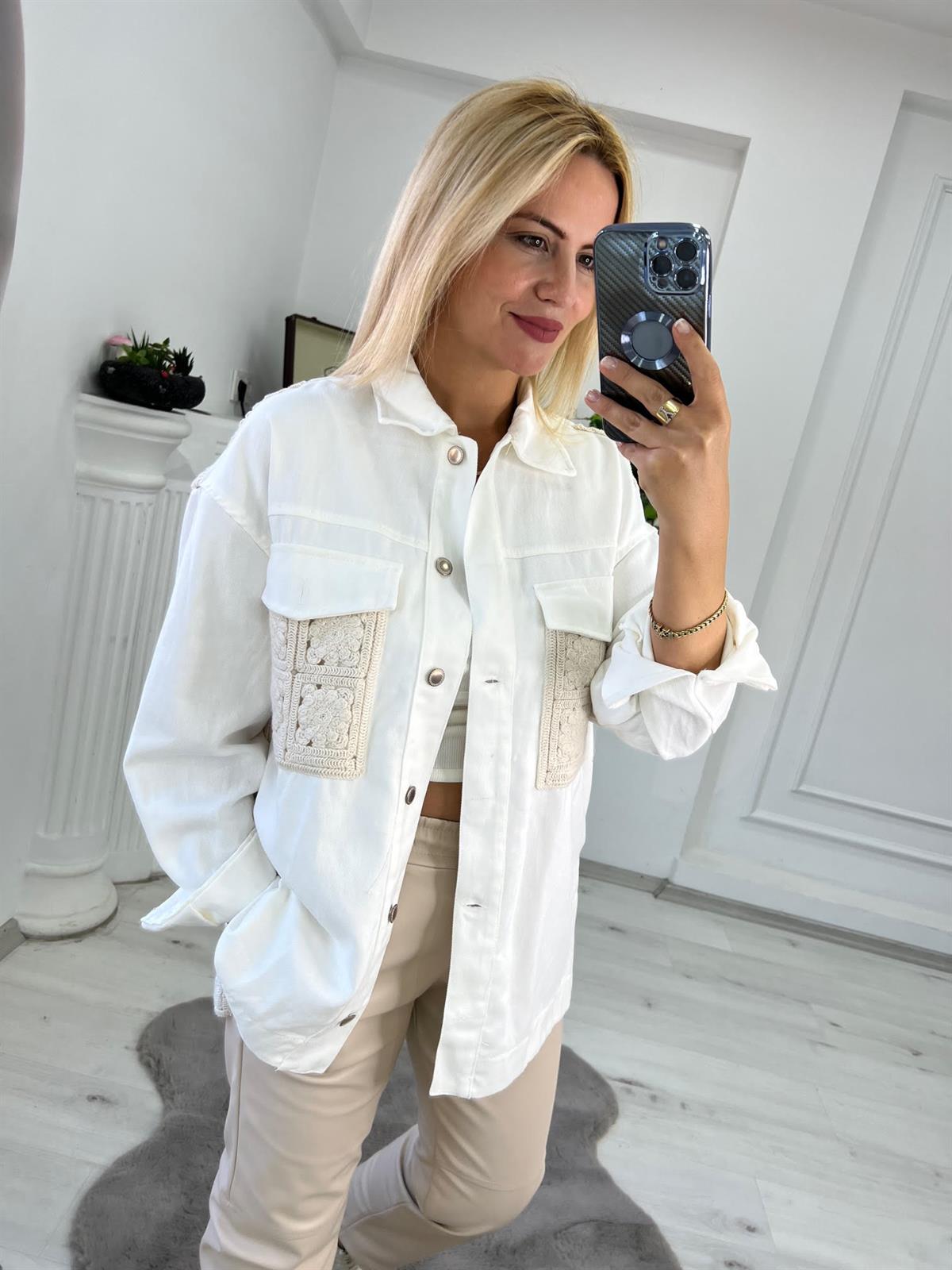 206 Dantelli Gabardin Ceket EKRU