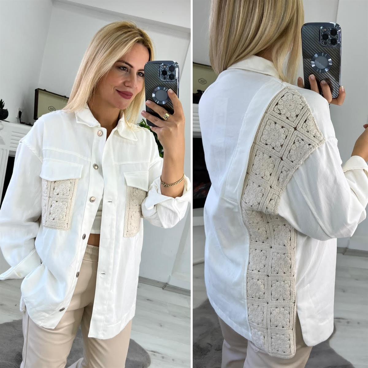 206 Dantelli Gabardin Ceket EKRU