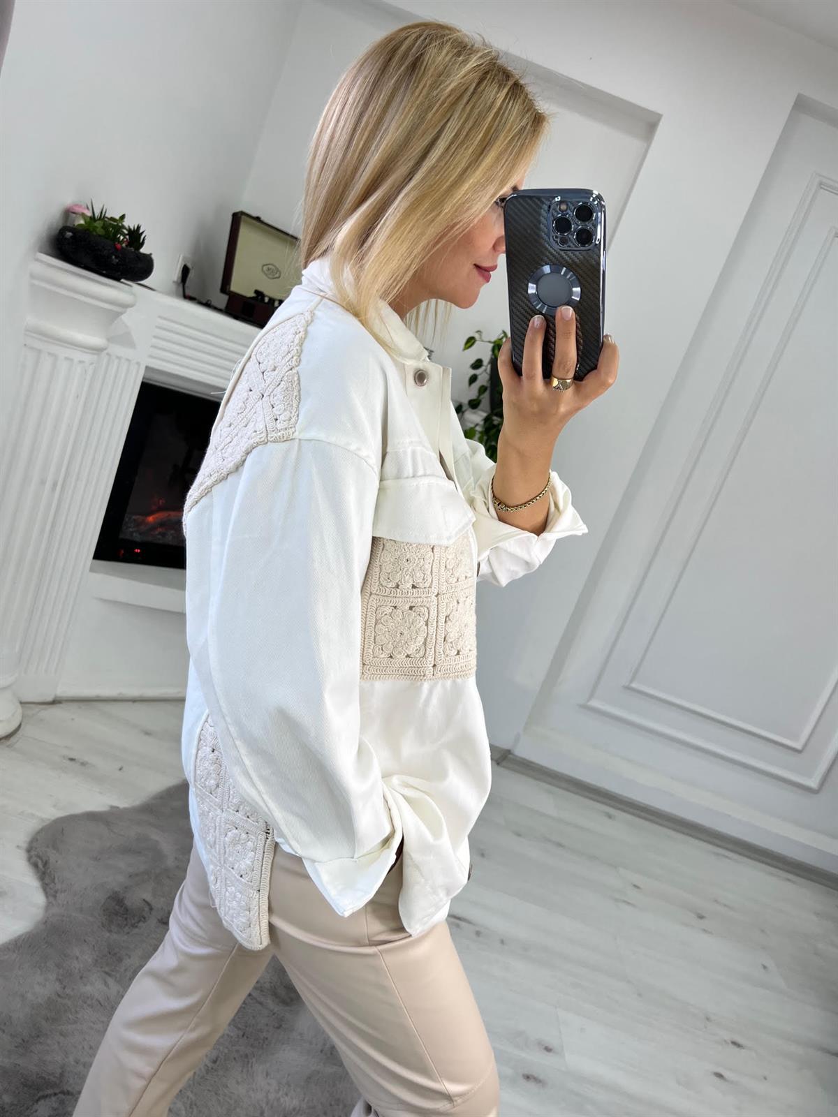 206 Dantelli Gabardin Ceket EKRU