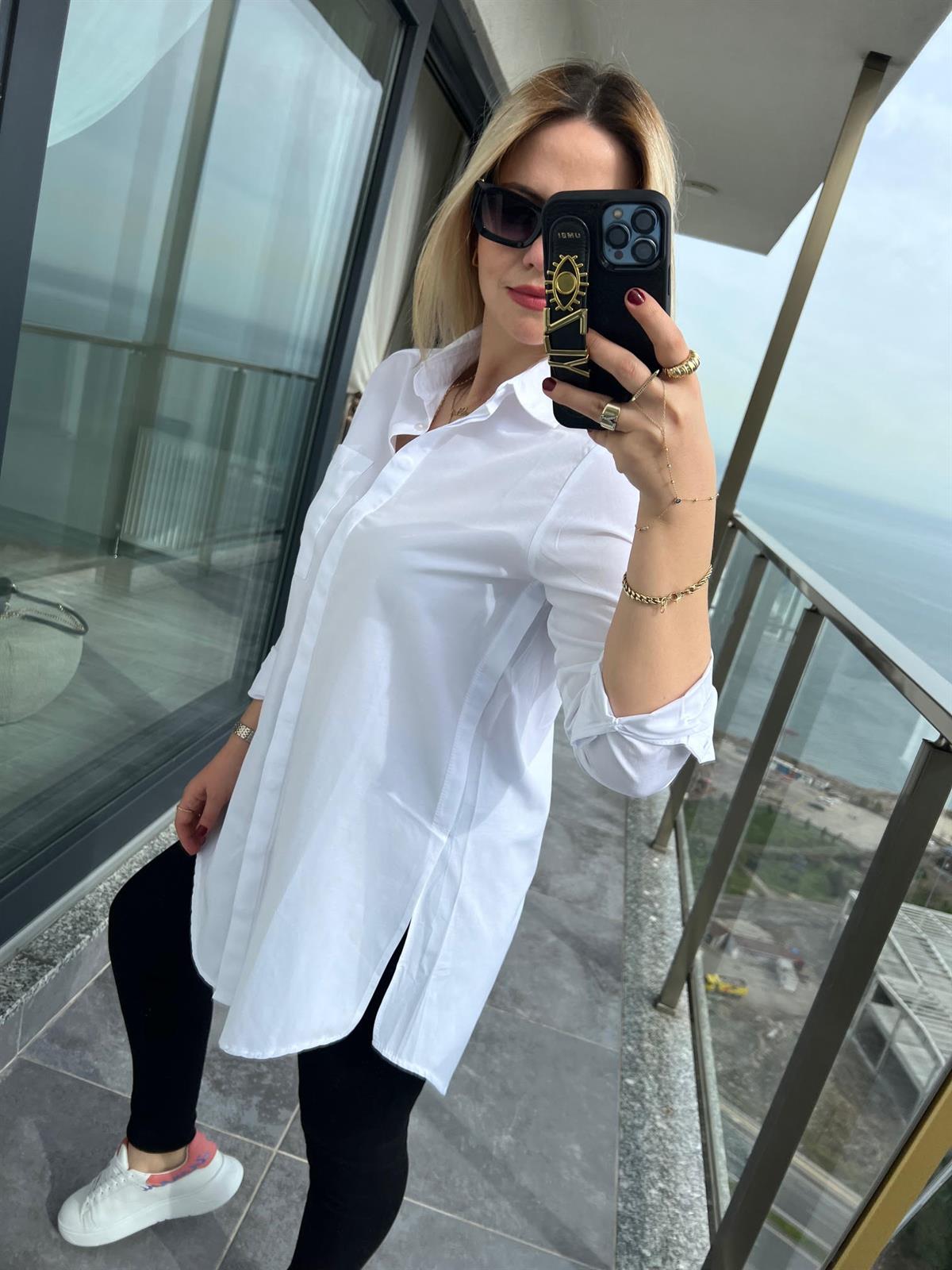 20626 Owersize Poplin Gömlek BEYAZ