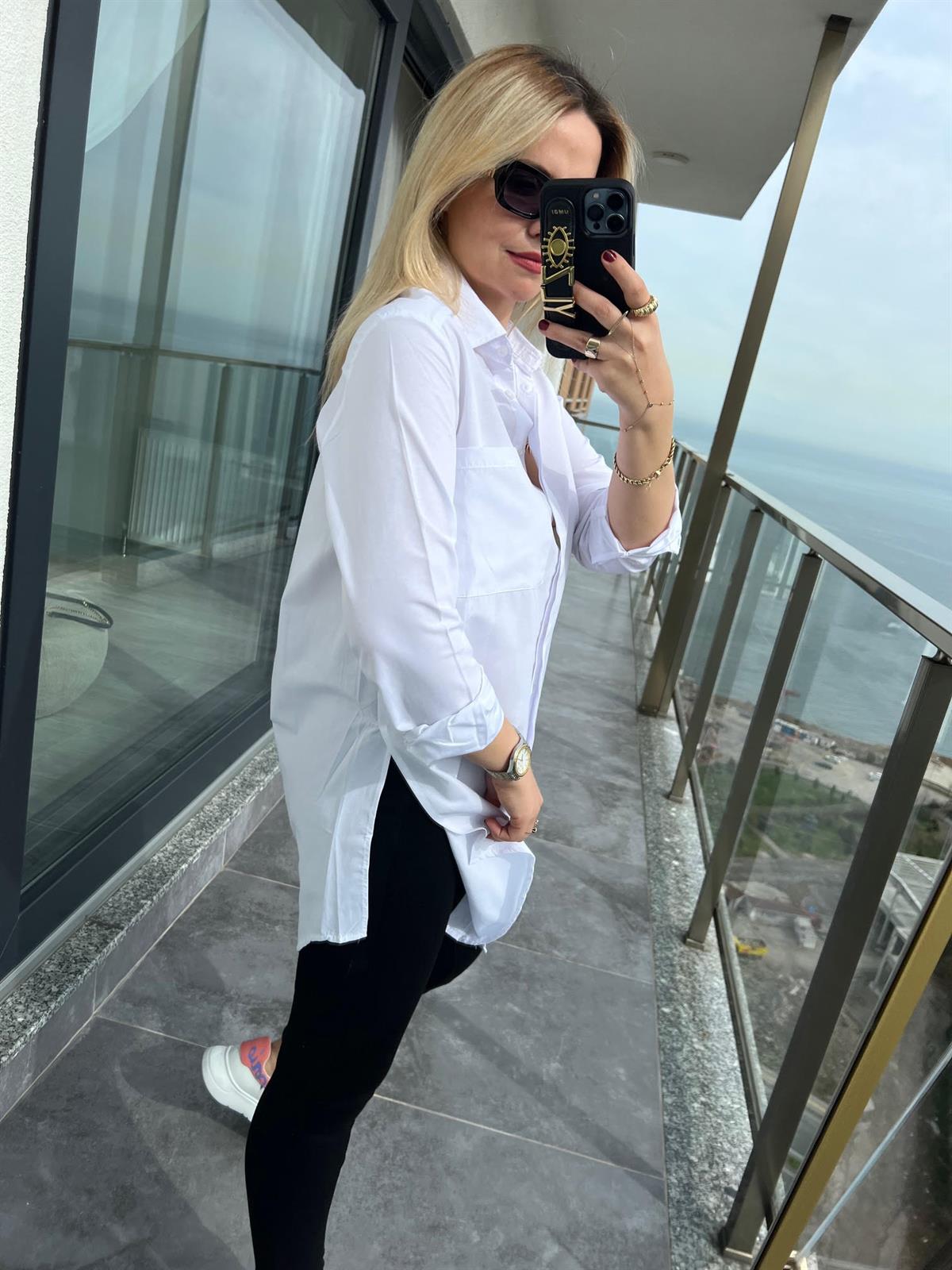 20626 Owersize Poplin Gömlek BEYAZ