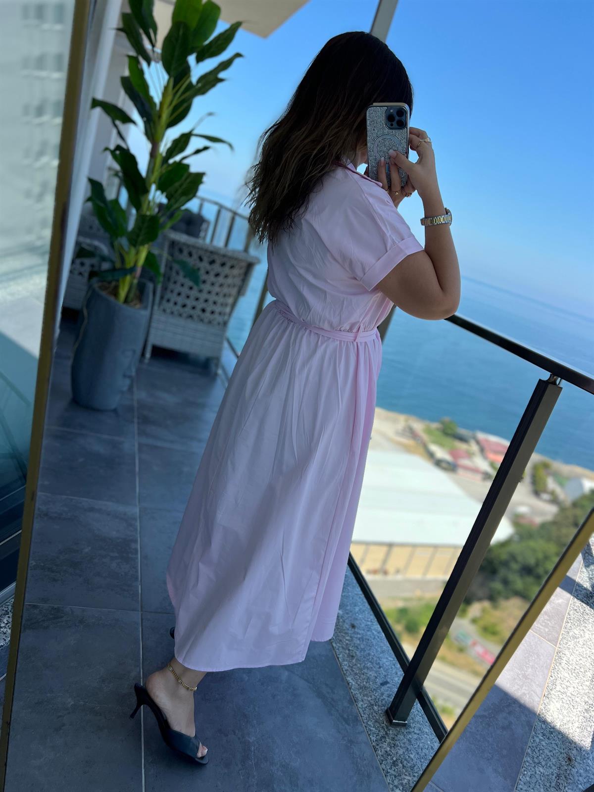 2075 Kemerli Elbise PEMBE