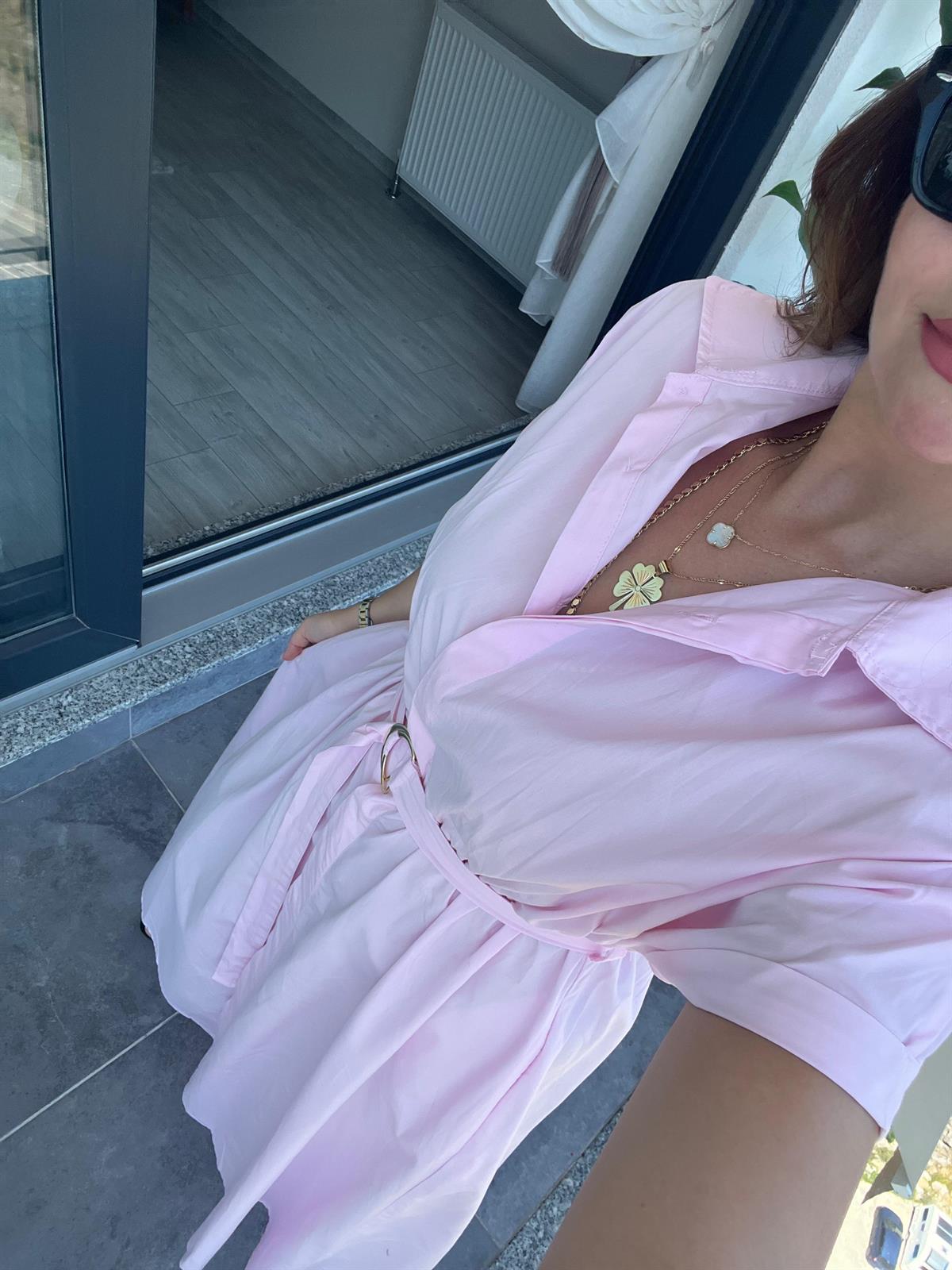 2075 Kemerli Elbise PEMBE