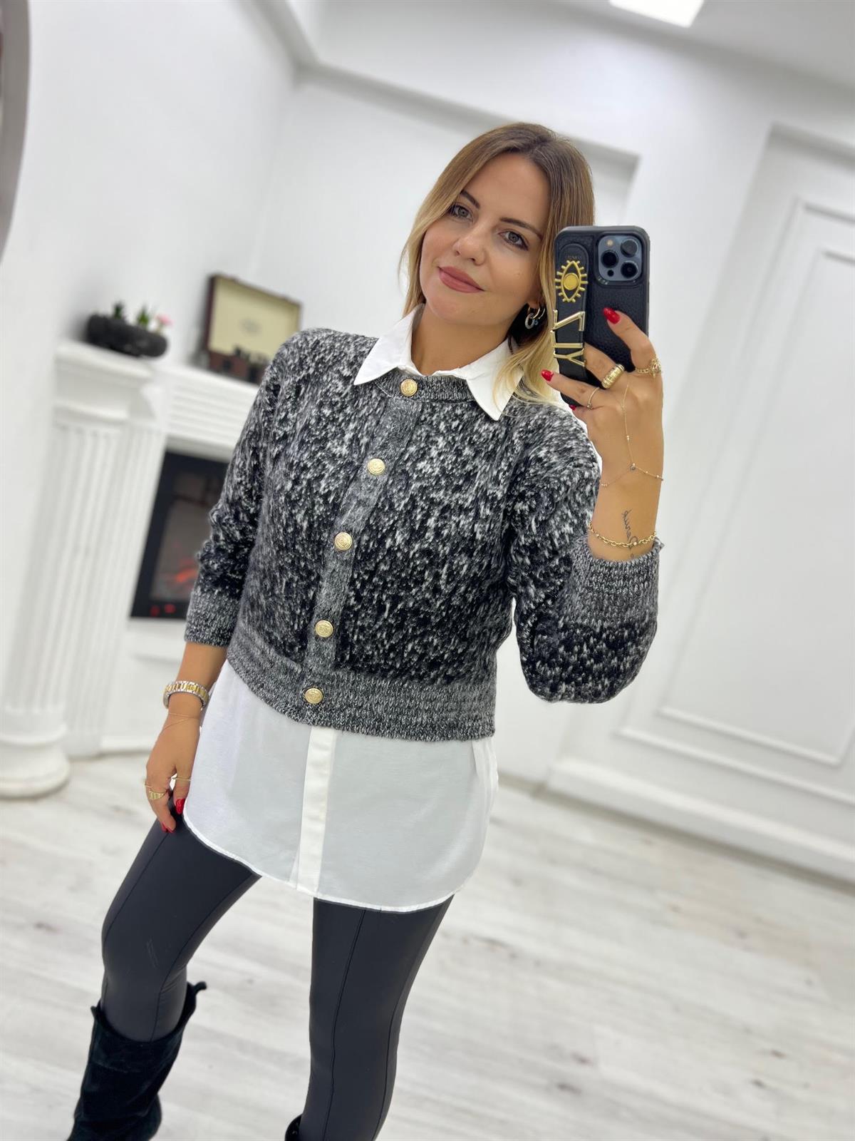 2105 Kar Taneli Crop Hırka SİYAH