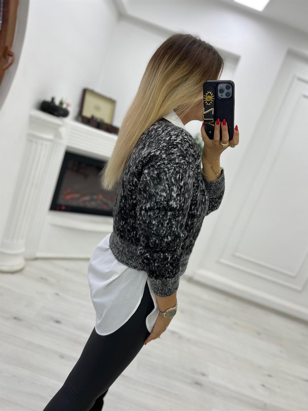 2105 Kar Taneli Crop Hırka SİYAH