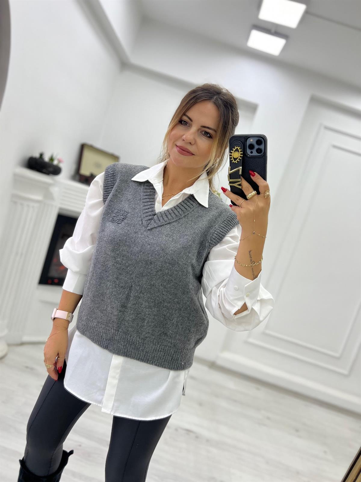 2120 Ters Dikiş V Yaka Süveter ANTRESİT