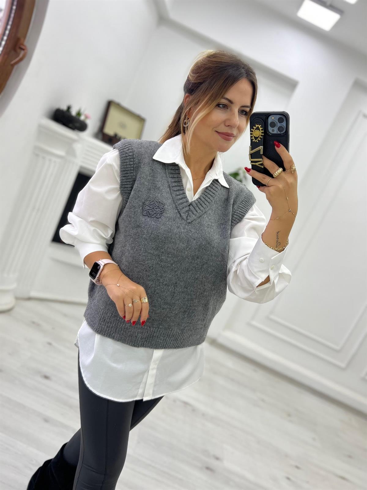 2120 Ters Dikiş V Yaka Süveter ANTRESİT