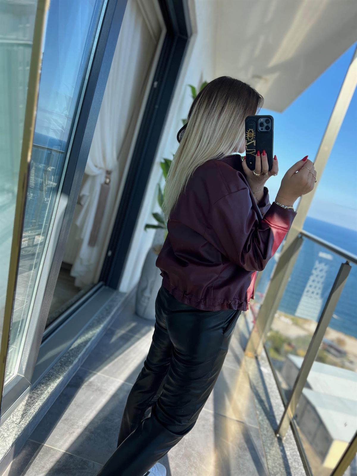 2142 Lastikli Deri Ceket BORDO