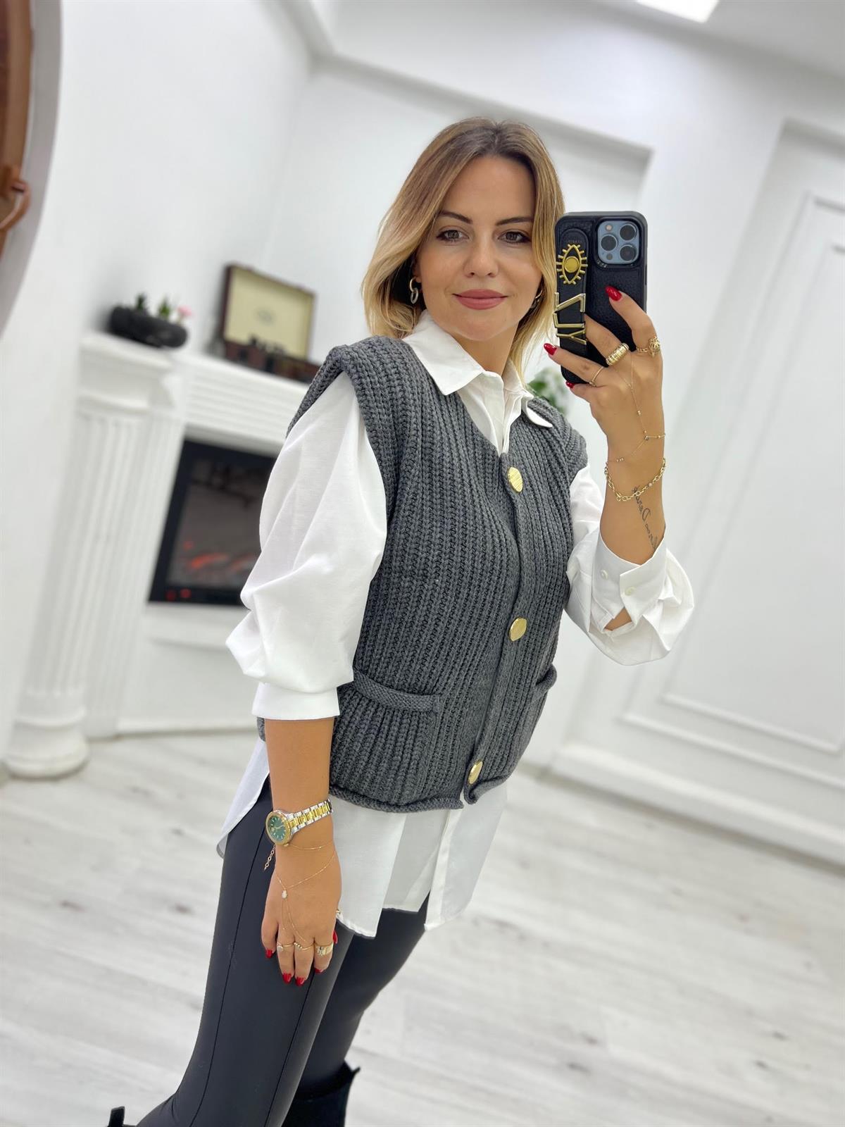 2186 Kalın Örgü Cepli Trend Yelek ANTRESİT