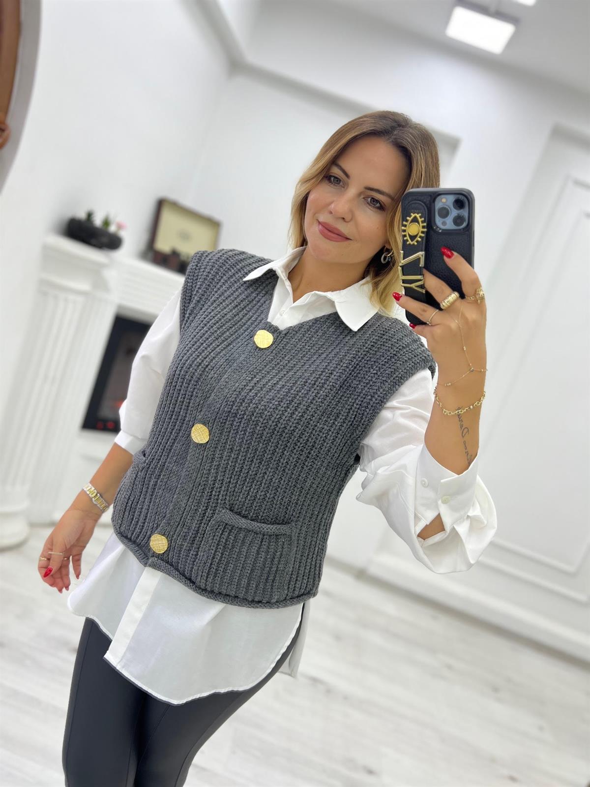 2186 Kalın Örgü Cepli Trend Yelek ANTRESİT