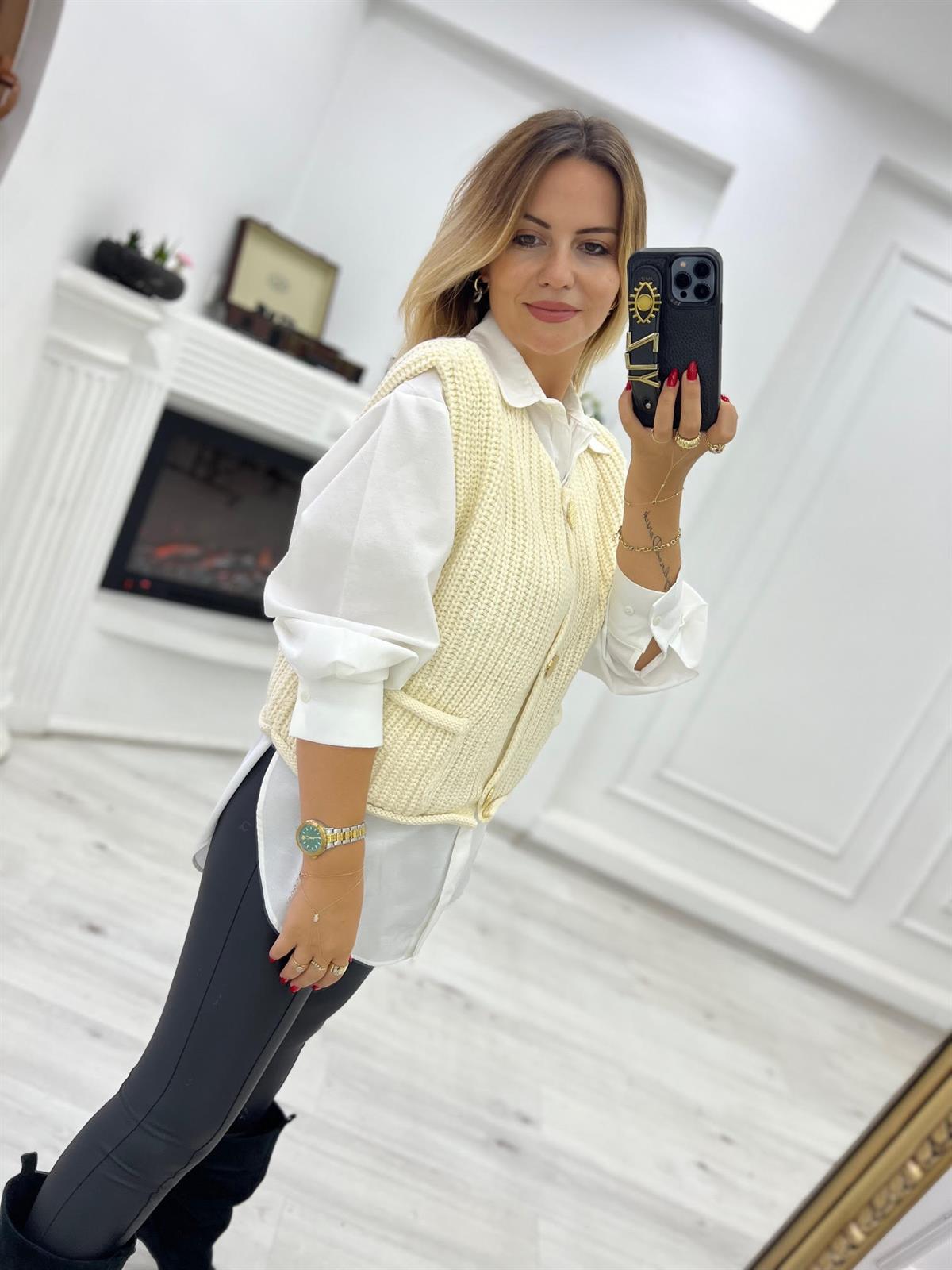 2186 Kalın Örgü Cepli Trend Yelek EKRU