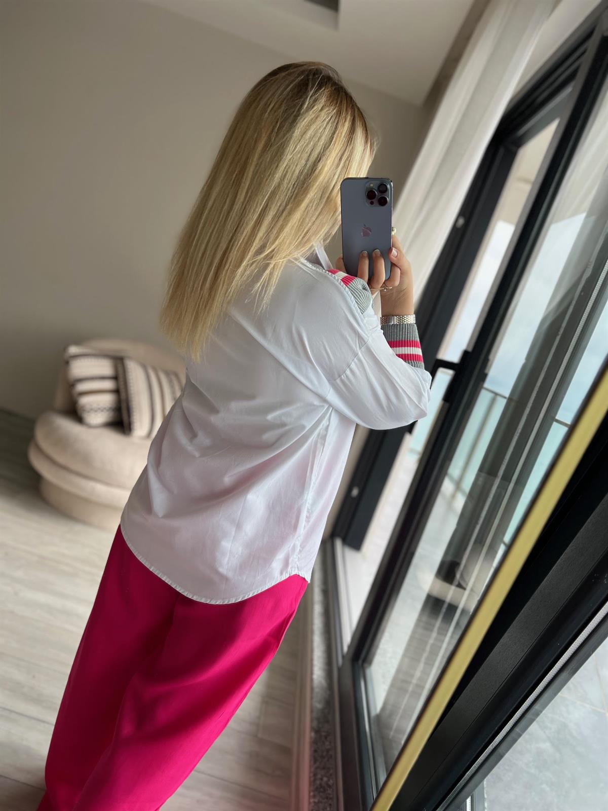 21902 Önü Trikolu Gömlek PEMBE