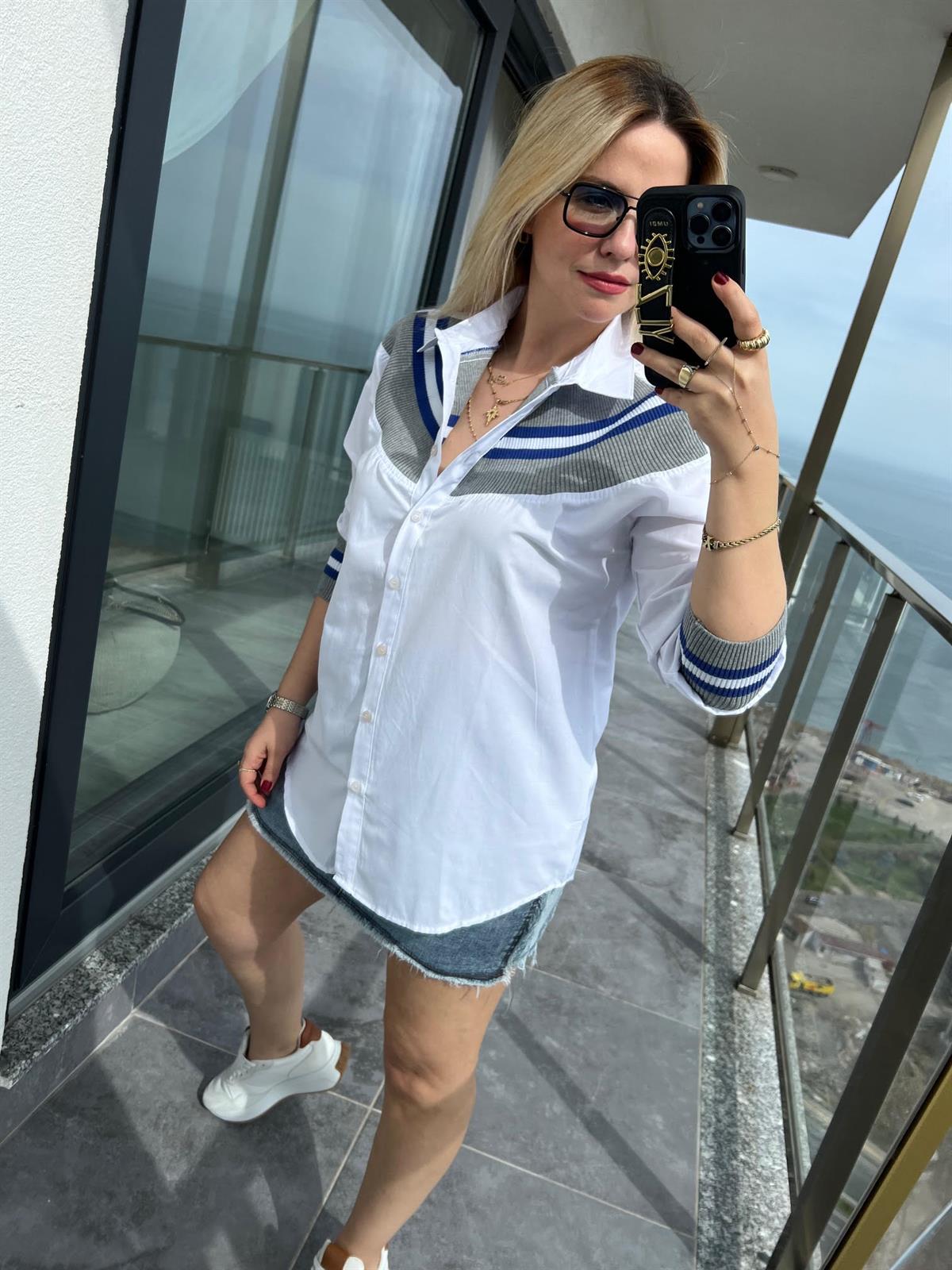 21902 Önü Trikolu Gömlek SAKS