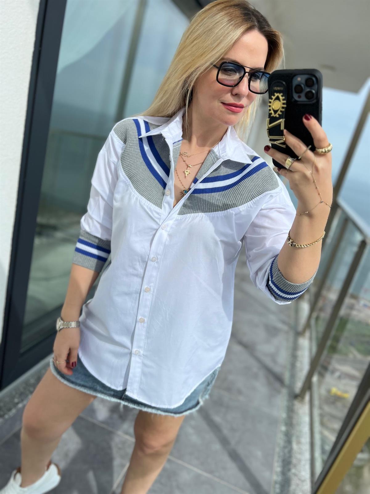 21902 Önü Trikolu Gömlek SAKS