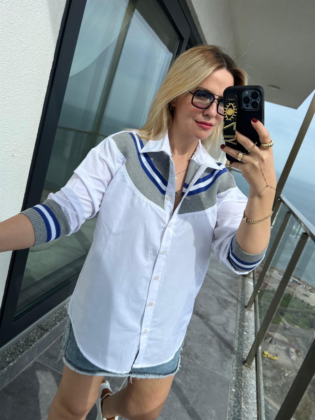 21902 Önü Trikolu Gömlek SAKS