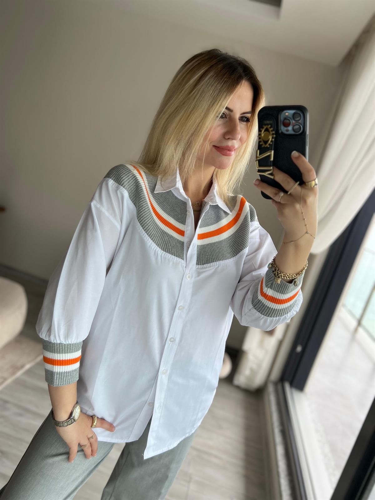 21902 Önü Trikolu Gömlek TURUNCU