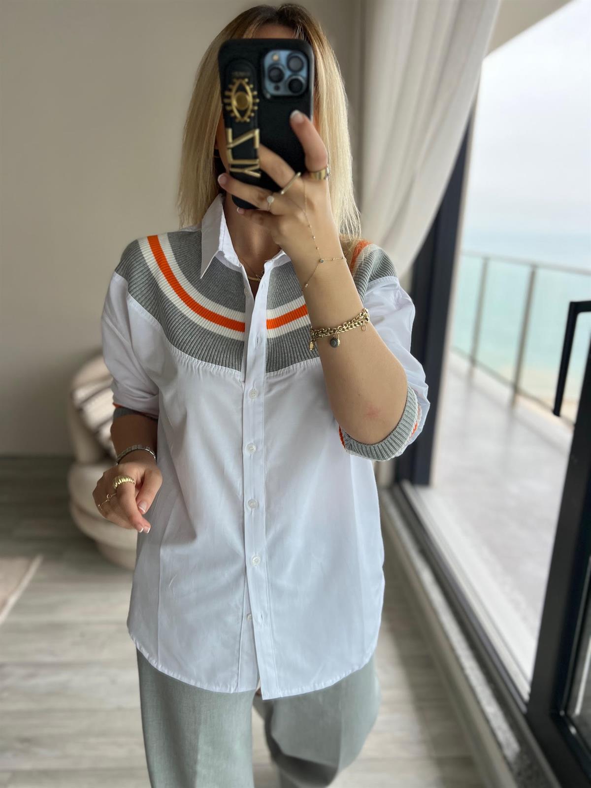 21902 Önü Trikolu Gömlek TURUNCU
