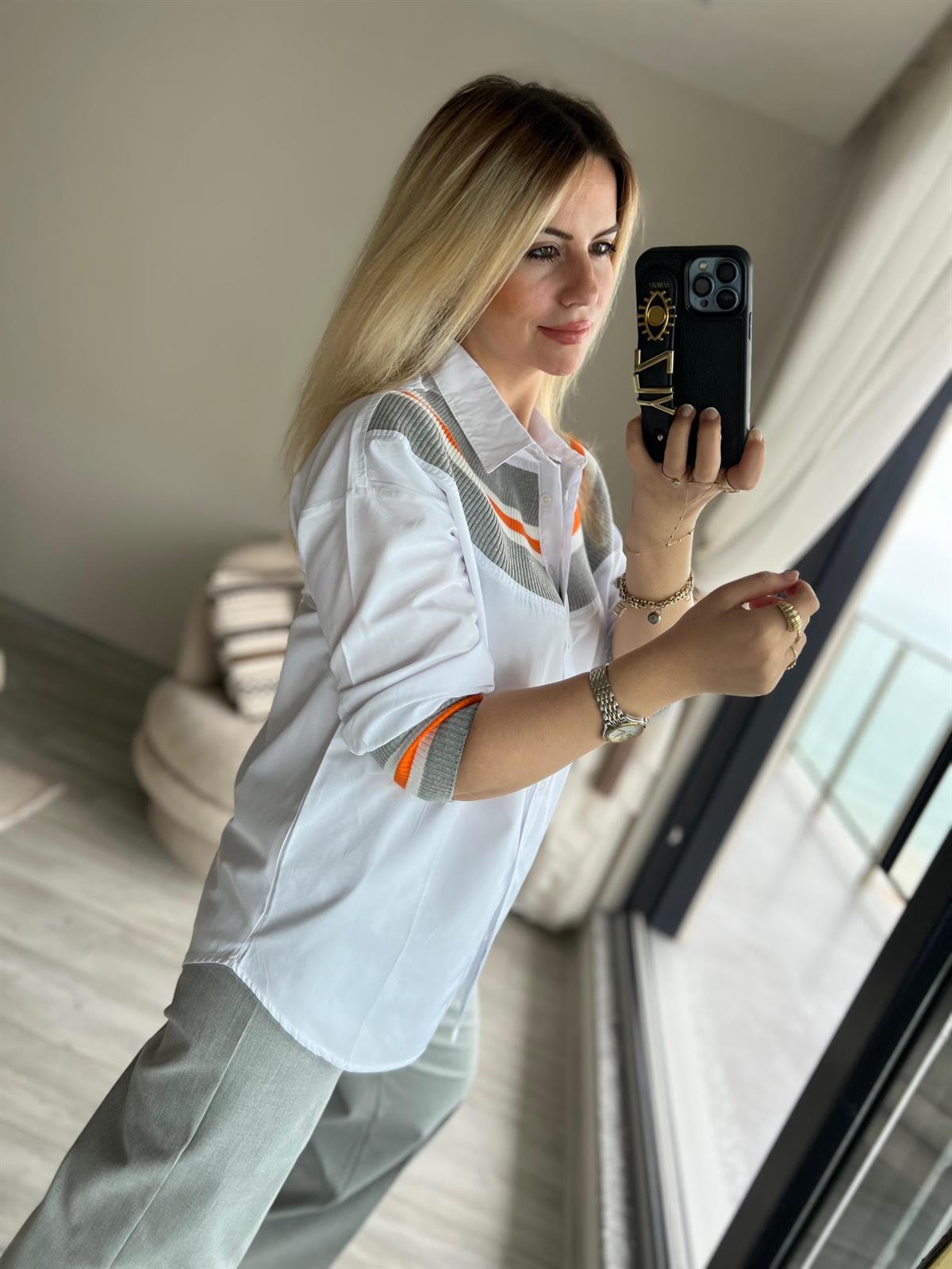 21902 Önü Trikolu Gömlek TURUNCU