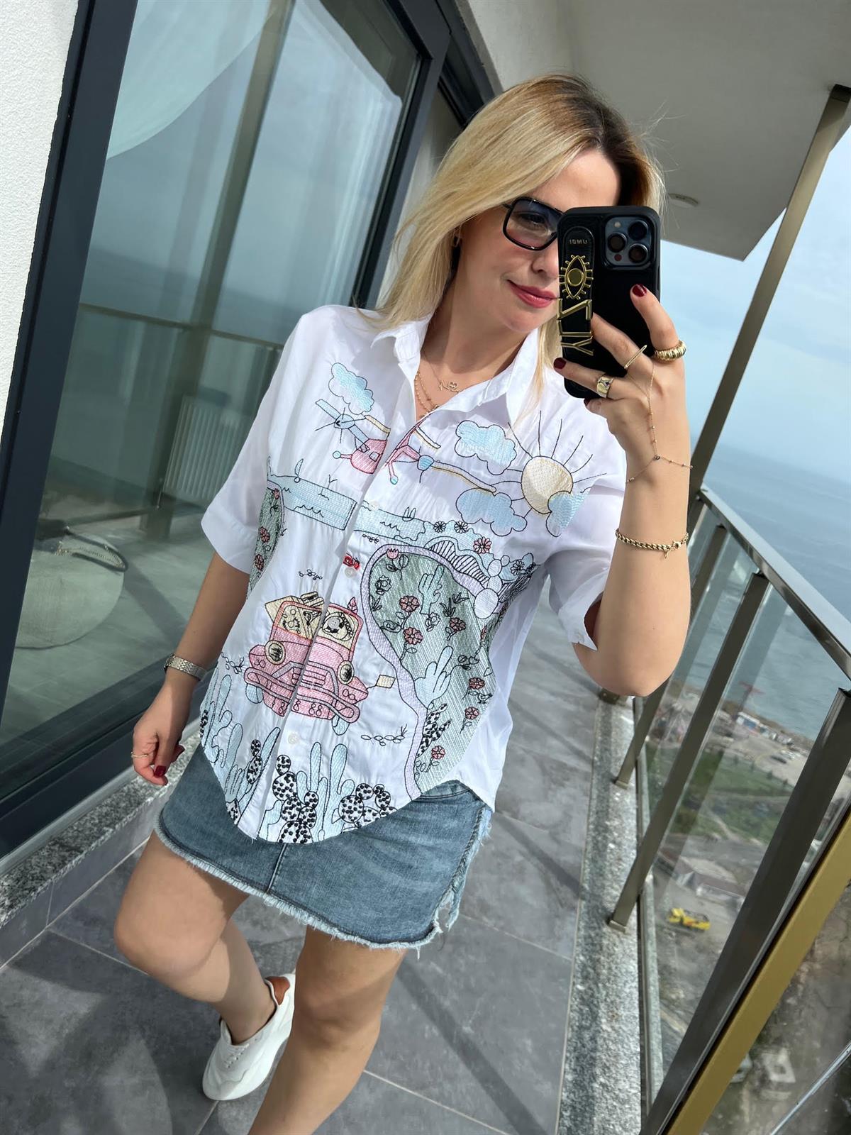22288 Nakışlı Gömlek BEYAZ