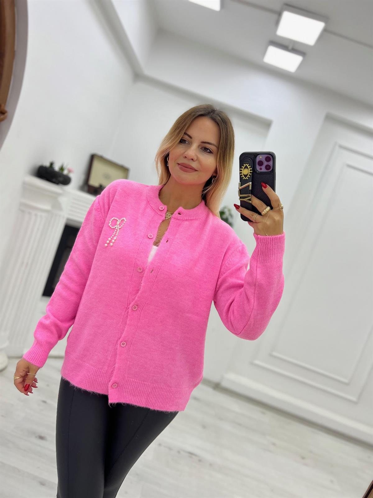 2232 Fiyonk Detay Owersize Hırka PEMBE