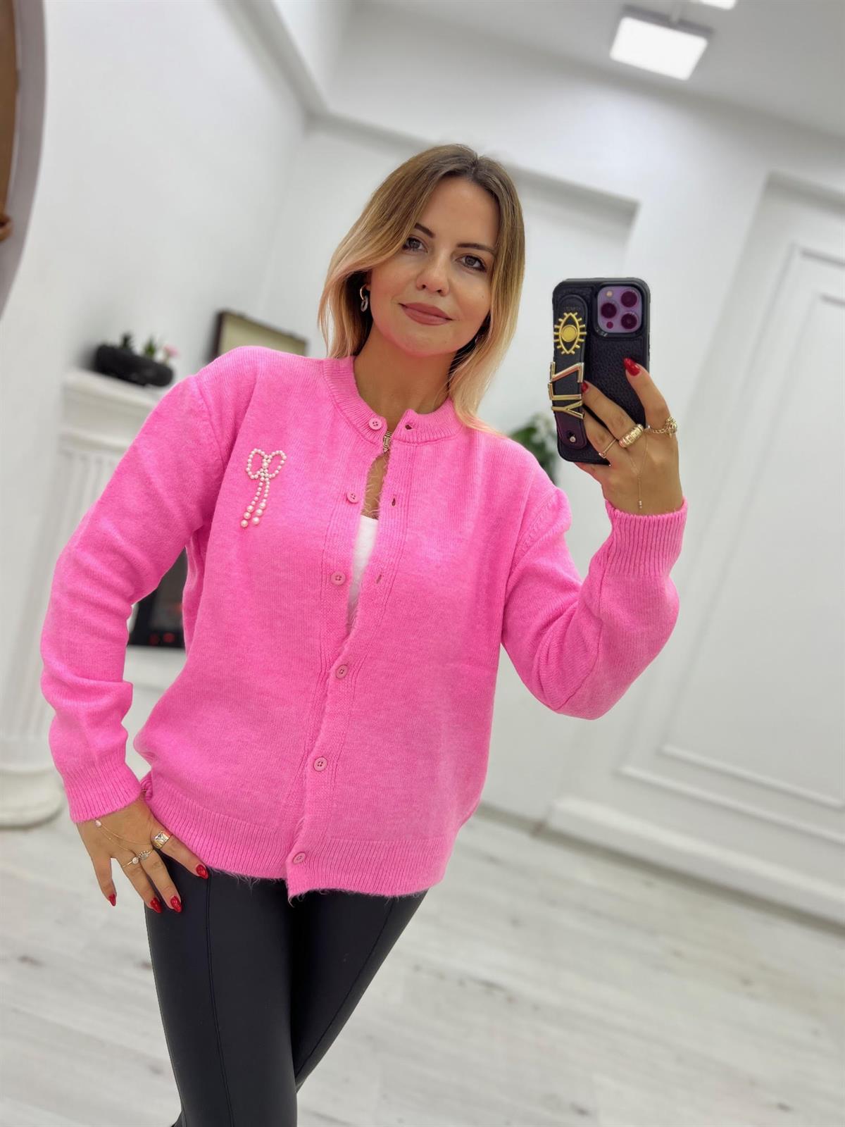 2232 Fiyonk Detay Owersize Hırka PEMBE