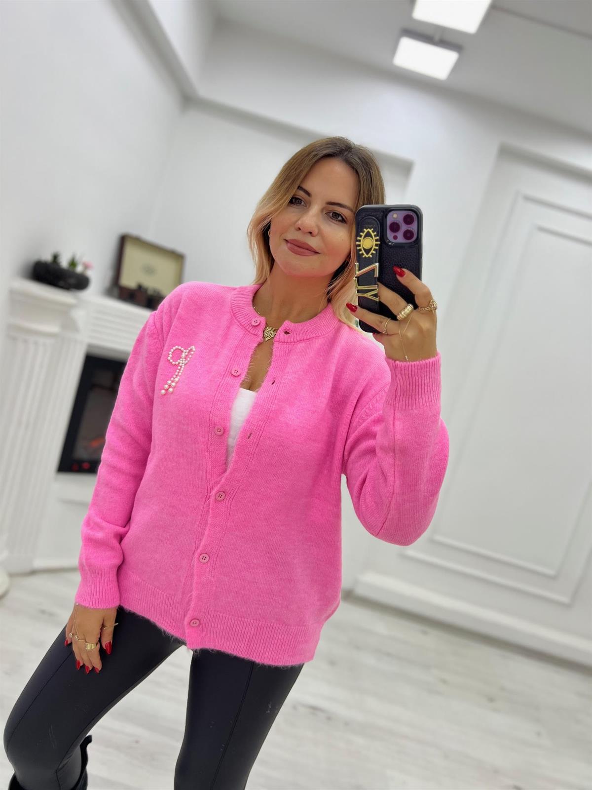 2232 Fiyonk Detay Owersize Hırka PEMBE