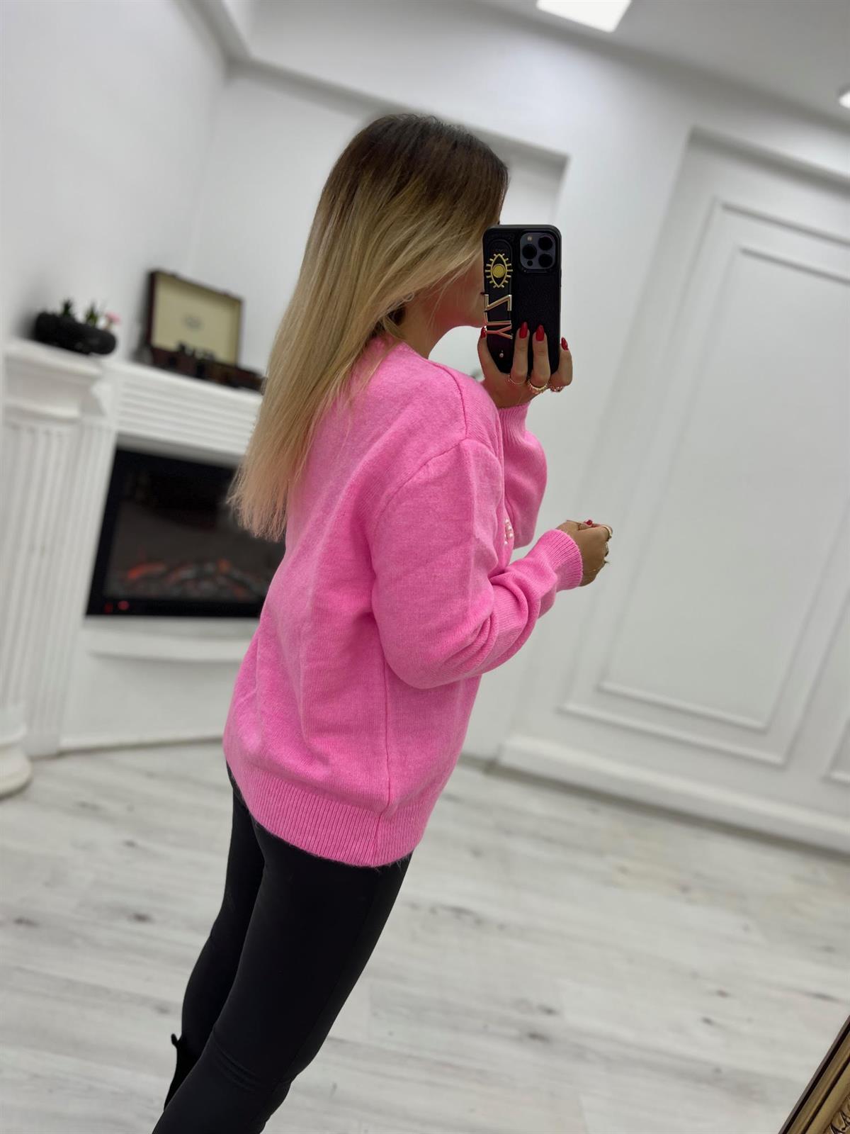 2232 Fiyonk Detay Owersize Hırka PEMBE