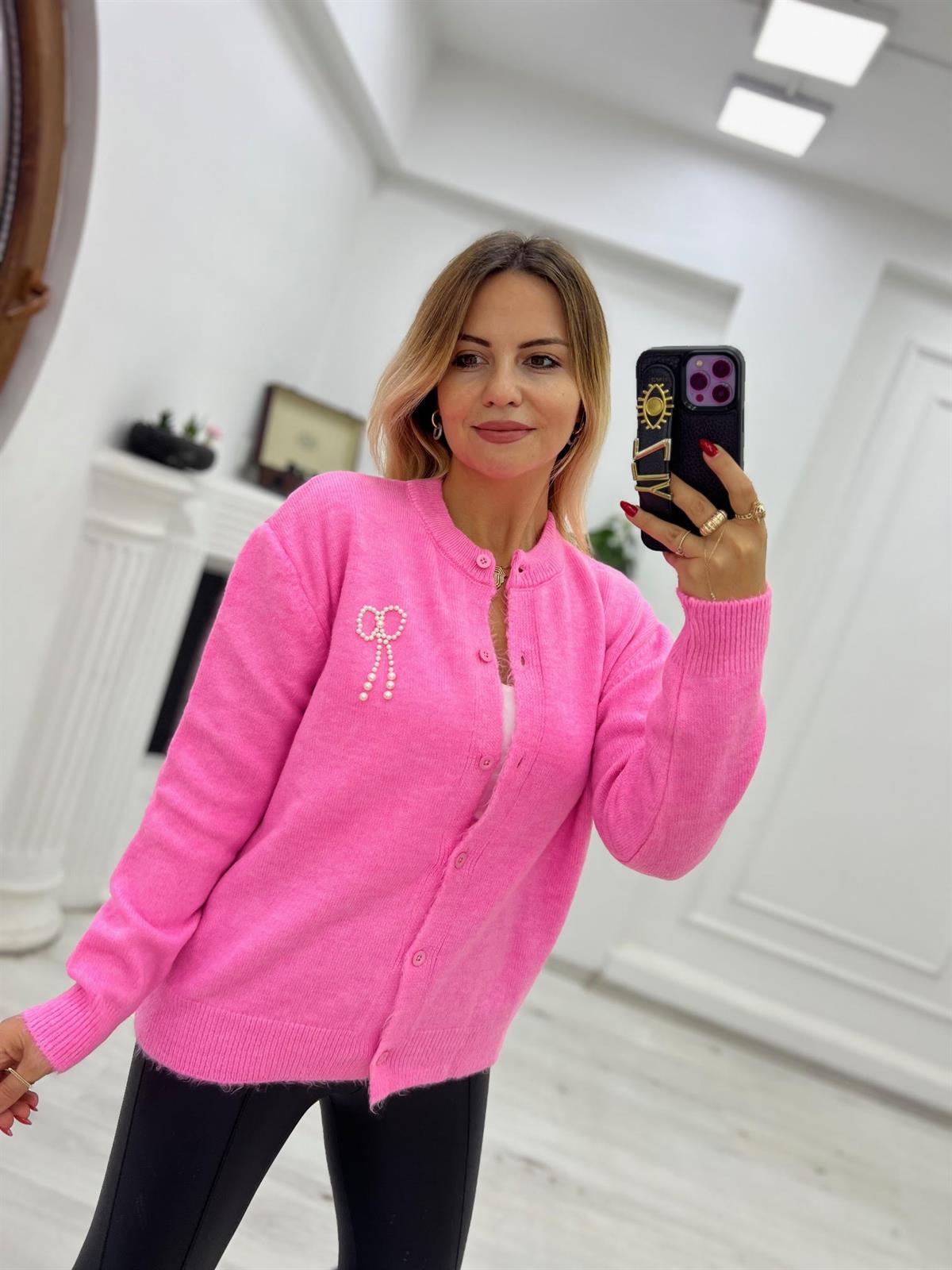2232 Fiyonk Detay Owersize Hırka PEMBE